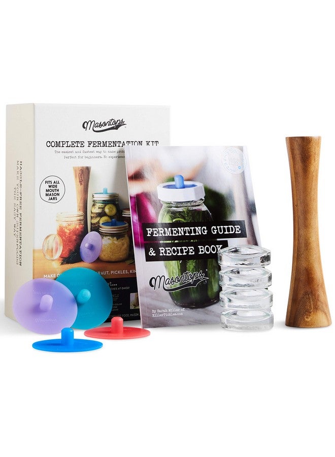 Masontops Complete Mason Jar Fermentation Kit - Pickle Kit, Sauerkraut Making Kit Kimchi Container - Fermentation Airlock Lids Wide Mouth Mason Jars - Image 1