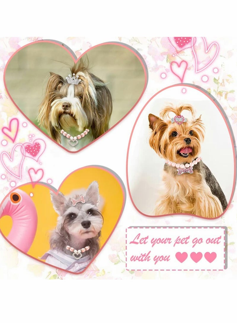 SOLARAE Dog Collar and Puppy Hair Accessories, 4 Pack Pearl Pet Necklace for Small Dogs Girl Barrette Crystal Rhinestone Cat Grooming Products - Image 2
