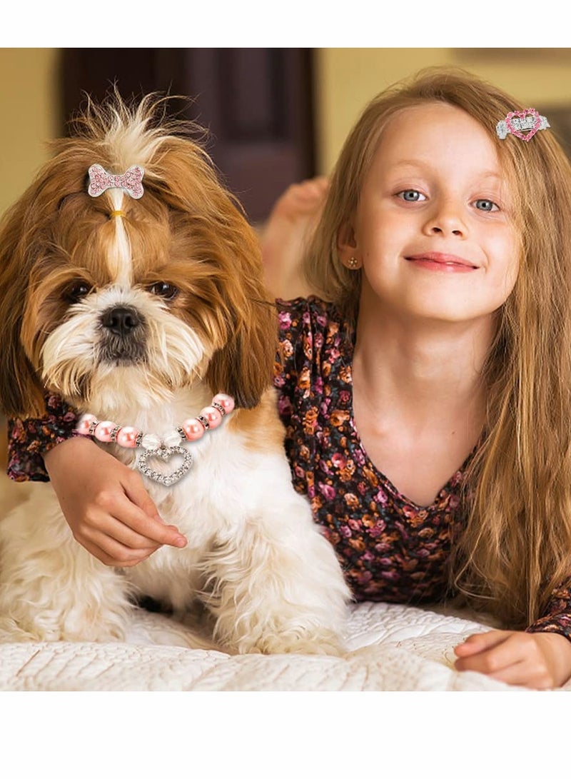 SOLARAE Dog Collar and Puppy Hair Accessories, 4 Pack Pearl Pet Necklace for Small Dogs Girl Barrette Crystal Rhinestone Cat Grooming Products - Image 3