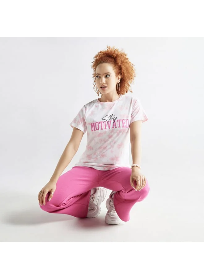 FAV Slogan Print T-shirt with Crew Neck and Short Sleeves