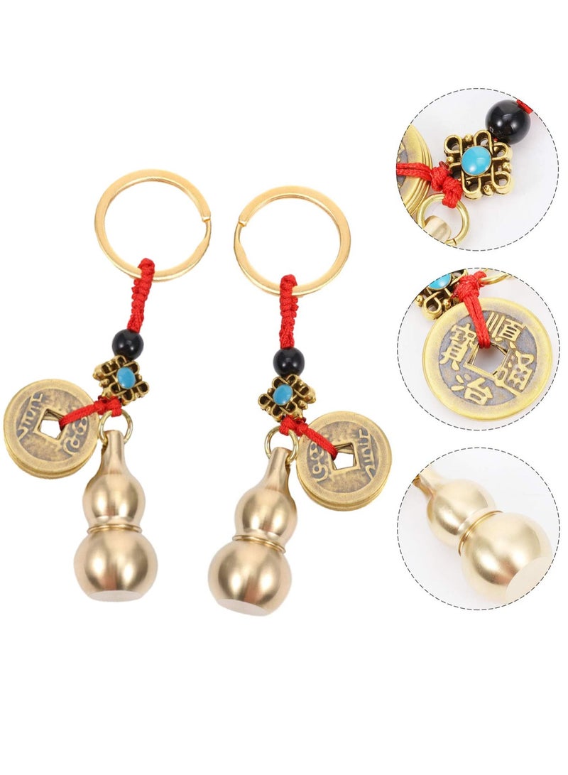 SYOSI 2PCS Feng Shui Brass Gourd Pumpkin Keychain, Chinese Feng Shui Coins for Good Luck Wealth Prosperity Success Caravan Decor - Image 1