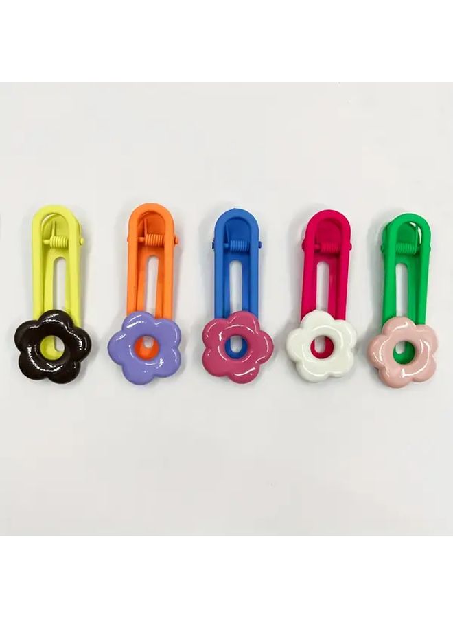 5pcs Mixed Color Flower Hair Clips For Women Girls - Image 1