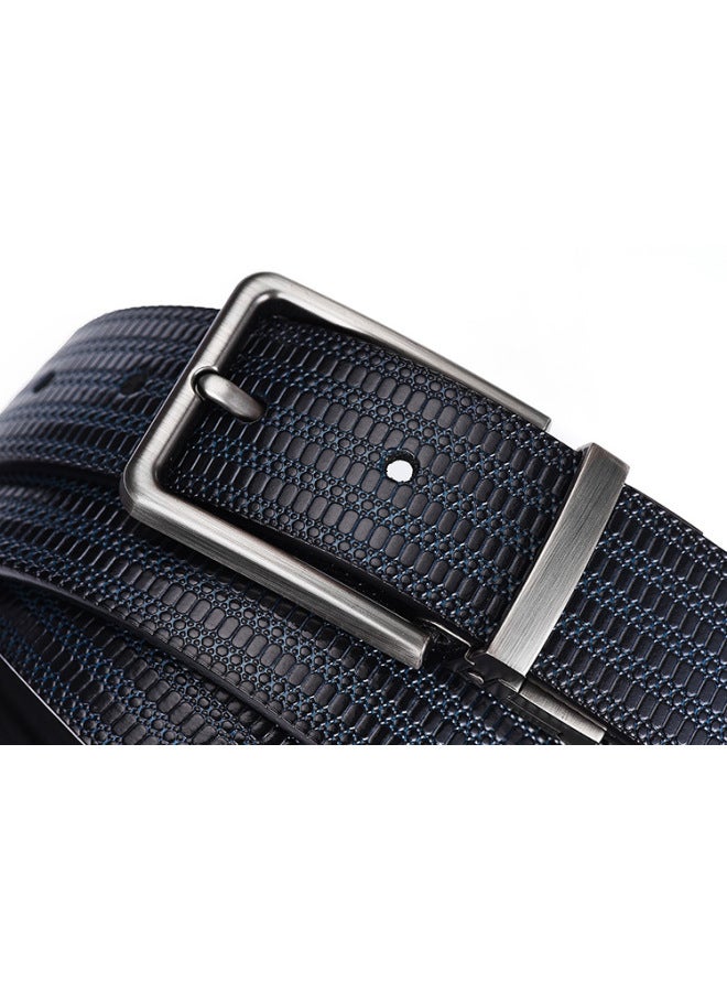 New Business Rotary Buckle Men's Leather Belt Men's Leather Large Rice Grain Embossed Pants Belt Cowhide Belt