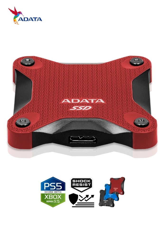 أداتا - محرك الأقراص الصلبة الخارجي SD620 سعة 2 تيرابايت | SSD مقاوم للصدمات متوافق مع PS5 XBOX للألعاب فائقة السرعة USB 3.2 Gen2x2 Type-C | أحمر - Image 1