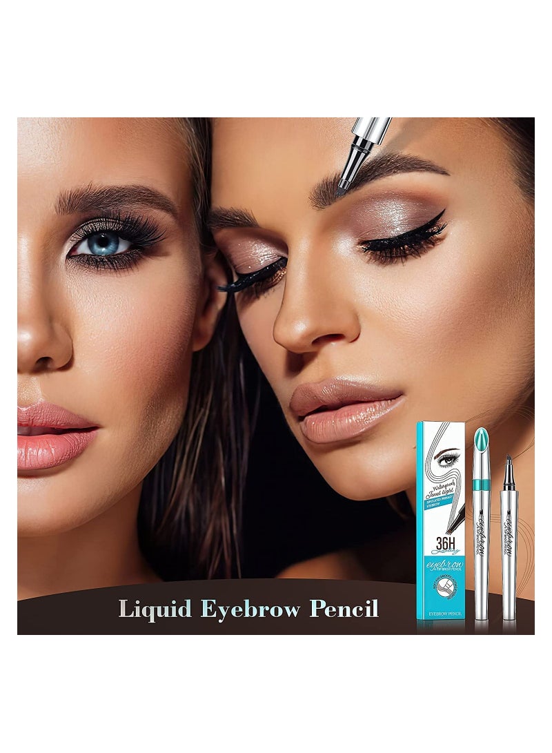 Excefore Eyebrow Pencil Eyebrow Microblading Pen Eye Makeup Eyebrow Pen Micro 4 Point Brow Pen Lift & Snatch Eyebrow Microblading Pen Long-Lasting Waterproof Natural Eyebrow Hair (Dark Brown) - Image 4