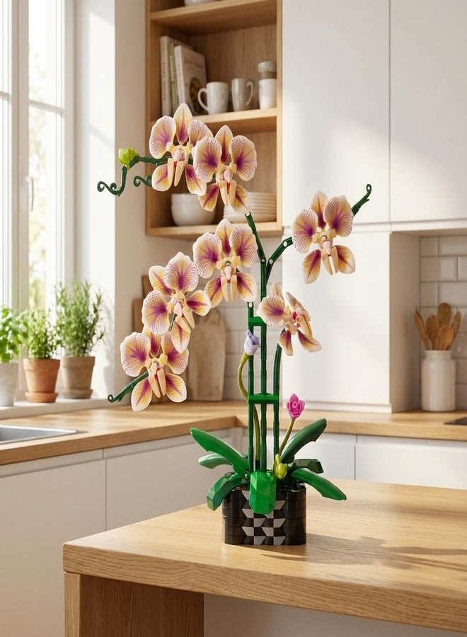 TNDCKP Orchid Flowers Building Block Sets, Compatible with Lego 853792 Accessory, Artificial Plant, Botanical Collection for Home, Kitchen, Desk Decor, Best Gift for Mom, Kids, 4+(White 736Pcs) - Image 4