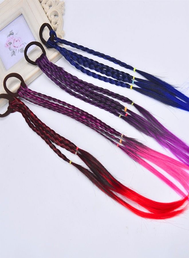 fashionhome 4 Pieces Multicolor Elastic Hair Wig Jumbo Braids Hair Extensions Wigs Set Ponytail for Girls  - Image 1