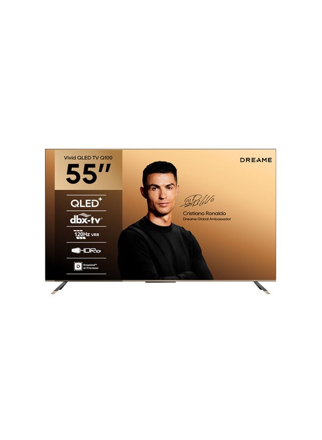 Dreame Vivid 55 Inch QLED 4k Television Q100, Dynamic Color Enhancement, Google TV, Multiple Eye Care with Metallic Bezel-less Design, Dolby Vision -Atmos, Game Master