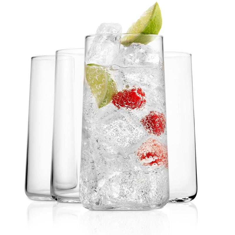 BENETI Modern Crystal Glass Cups Tall Highball Drinking Glasses Set of 4  Made in Europe  Water and Juice Kitchen Glassware 18 Onces