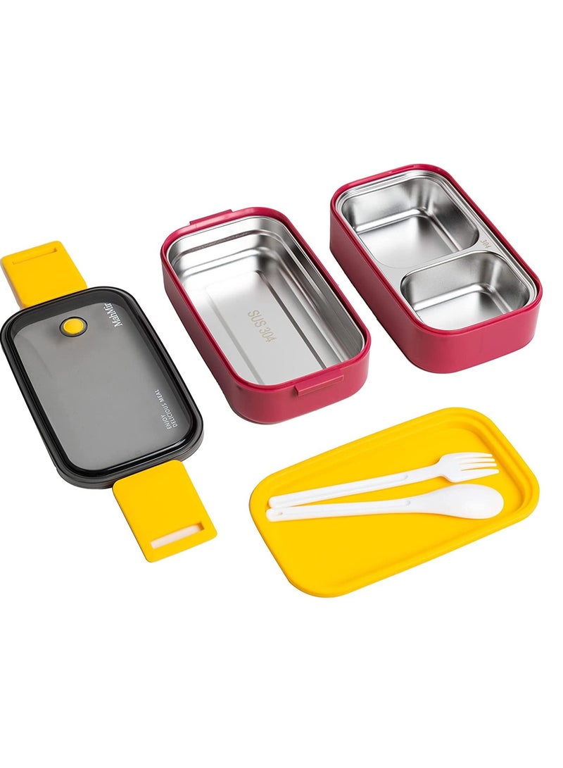MahMir Stainless Steel Lunch Box Insulated Bento Box Multifunctional Containers Lunch Box Containers With 2 Compartments And Tableware 304 Stainless Steel 2 Compartments Lunch Box By MahMir (Red)  - Image 2