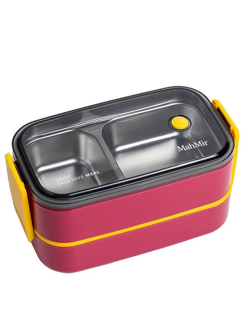 Stainless Steel Lunch Box Insulated Bento Box Multifunctional Containers Lunch Box Containers With 2 Compartments And Tableware 304 Stainless Steel 2 Compartments Lunch Box By MahMir (Red)