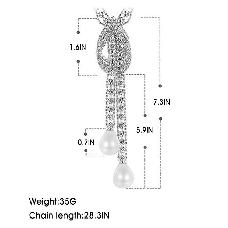 Suyi Trendy Crystal Long Necklace All-Match Style Shining Clothing Sweater Chain Pearl Silver - Image 4