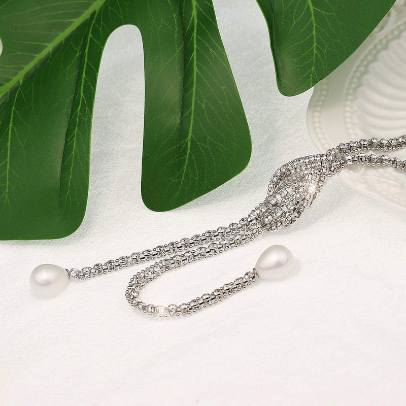Suyi Trendy Crystal Long Necklace All-Match Style Shining Clothing Sweater Chain Pearl Silver - Image 5
