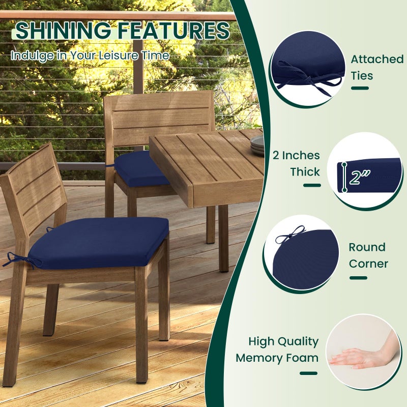 HARBOREST Outdoor Chair Cushions Set of 6, Water Resistant Patio Chair Cushions with Ties, Outdoor Seat Cushions for Patio Furniture, 17"x16"x2", Navy - Image 3