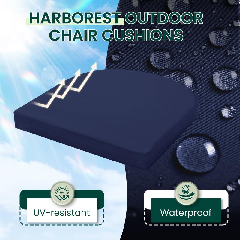 HARBOREST Outdoor Chair Cushions Set of 6, Water Resistant Patio Chair Cushions with Ties, Outdoor Seat Cushions for Patio Furniture, 17"x16"x2", Navy - Image 2