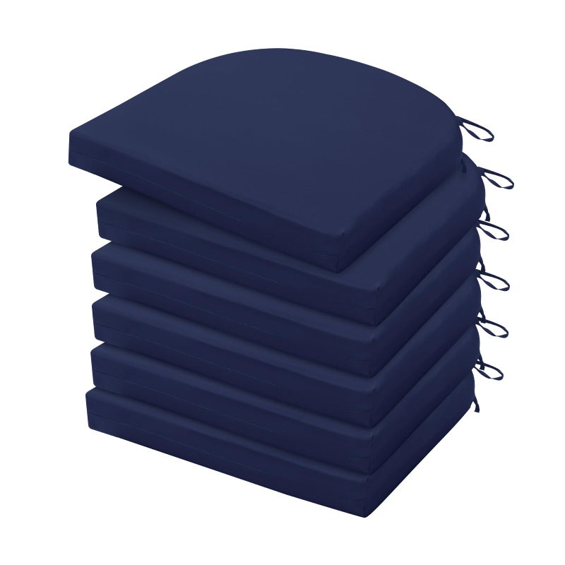 HARBOREST Outdoor Chair Cushions Set of 6, Water Resistant Patio Chair Cushions with Ties, Outdoor Seat Cushions for Patio Furniture, 17"x16"x2", Navy - Image 1