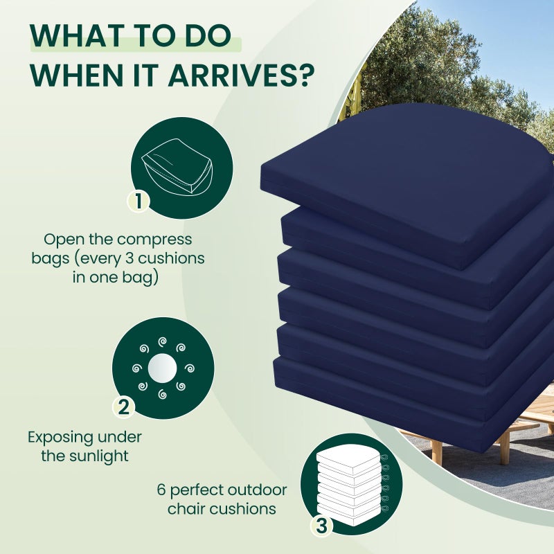 HARBOREST Outdoor Chair Cushions Set of 6, Water Resistant Patio Chair Cushions with Ties, Outdoor Seat Cushions for Patio Furniture, 17"x16"x2", Navy - Image 5