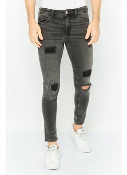 Men Skinny Fit Dark Wash Stretchable Jeans, Black