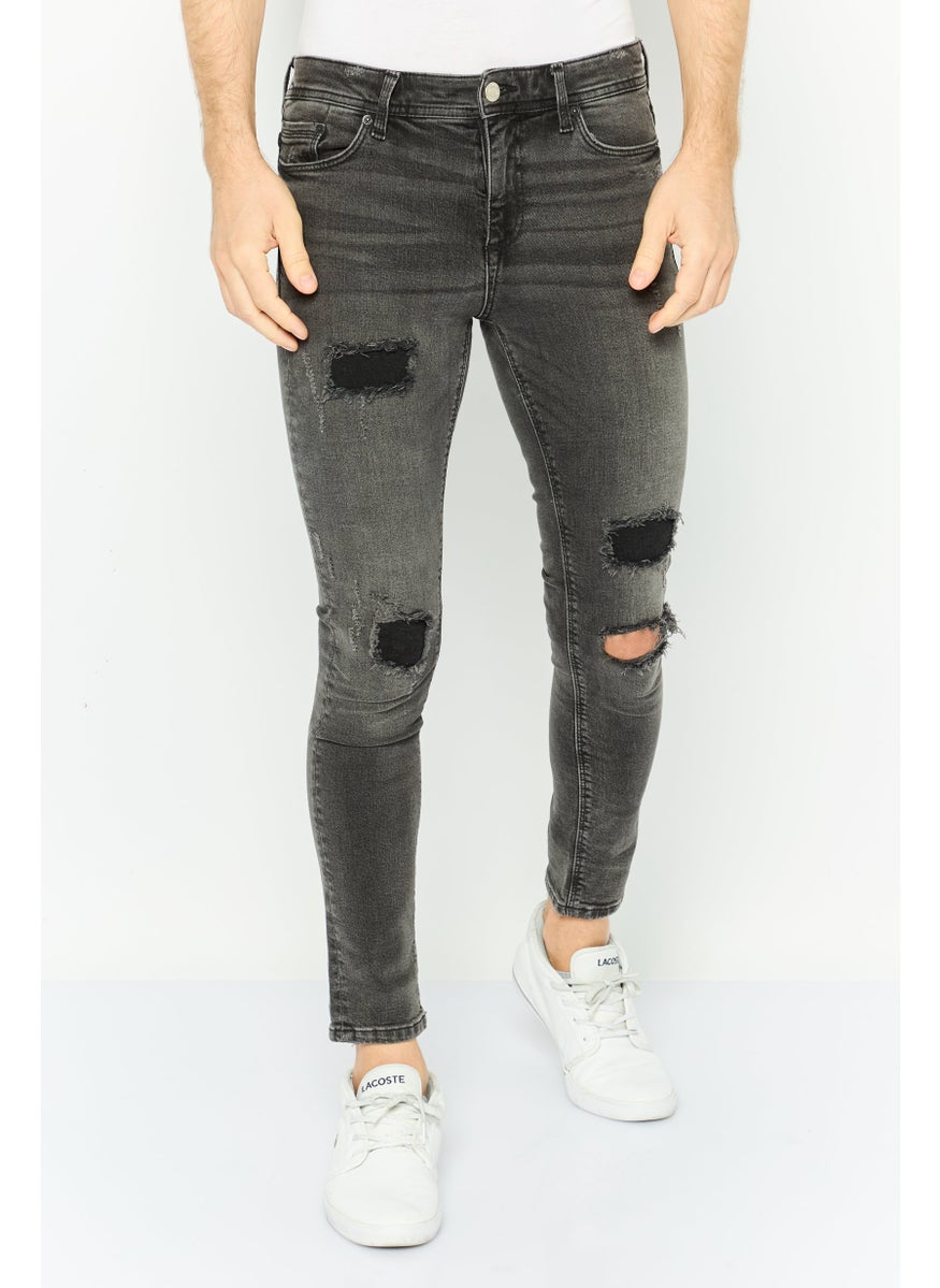 RIVER ISLAND Men Skinny Fit Dark Wash Stretchable Jeans, Black  - Image 1