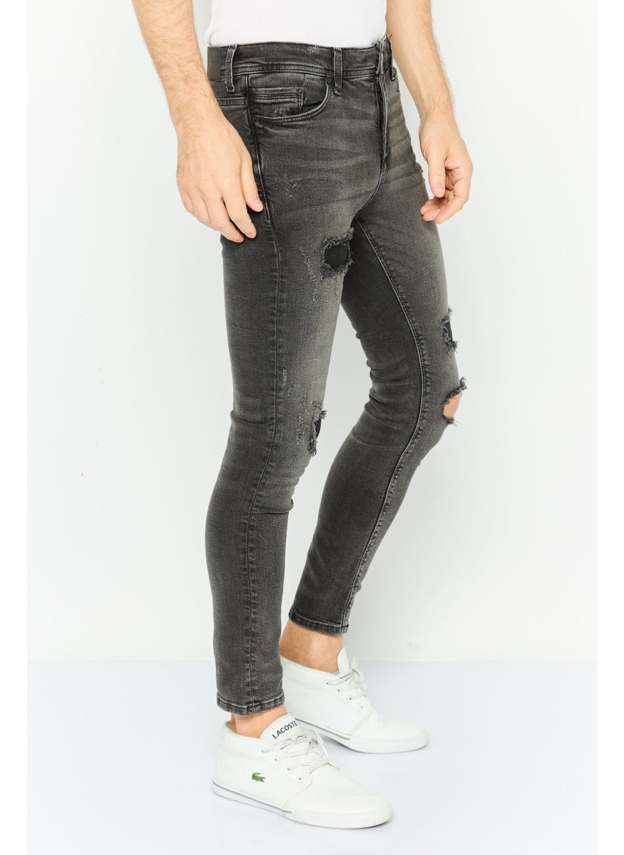 RIVER ISLAND Men Skinny Fit Dark Wash Stretchable Jeans, Black  - Image 3