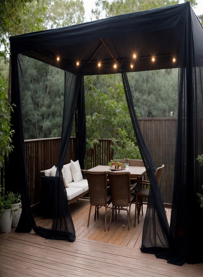SK Studio Black Outdoor Sheer Curtains for Patio Waterproof 2 Panels Sheer Curtains Privacy Screen Mesh Net Outside Curtains Rod Pocket for Gazebo, Porch, Pergola, 63W x 84L - Image 2