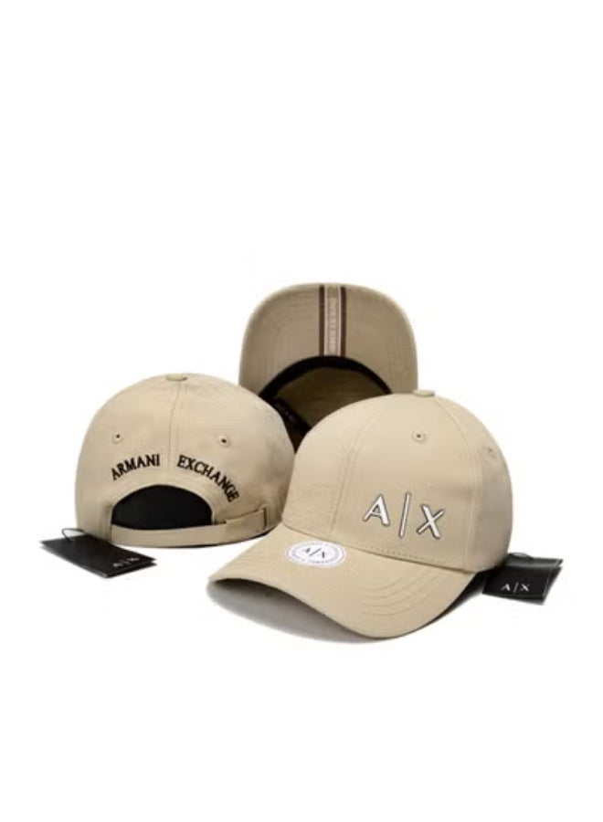 AX Cap: Beige Cotton, 3D Logo Detailing - Image 1