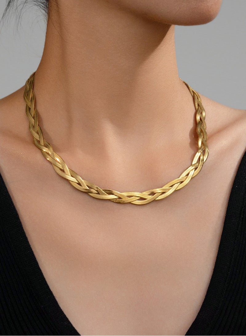 Golden Blade Woven Titanium Steel necklace,Elegant and Trendy - Image 1
