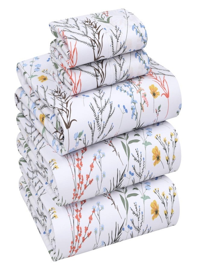 RUVANTI 100% Cotton Split King Sheets Sets for Adjustable Bed, 5 PCs, Soft & Breathable Percale Weave Bedding, Deep Pocket 16", Hotel Standard, Crisp Cool Feel & Durable, Floral Sheet, Aroma - Image 1