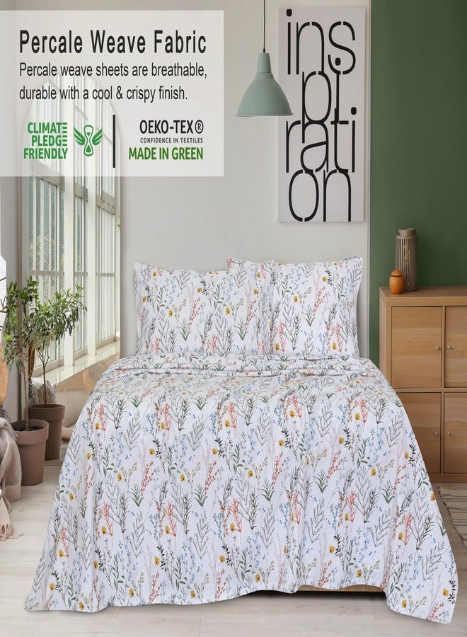 RUVANTI 100% Cotton Split King Sheets Sets for Adjustable Bed, 5 PCs, Soft & Breathable Percale Weave Bedding, Deep Pocket 16", Hotel Standard, Crisp Cool Feel & Durable, Floral Sheet, Aroma - Image 3