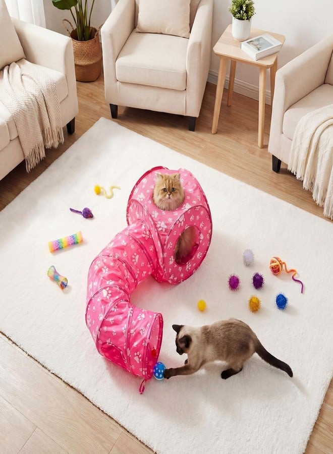 Leitee 60 Pcs Cat Kitten Toys Kit with 2 Pcs Paws Tunnel, Collapsible Play Tunnel Tube Feather Wand Teaser Bell Plush Ball Springs Mouse Toy, Interactive Toys for Indoor Cats Gift - Image 5