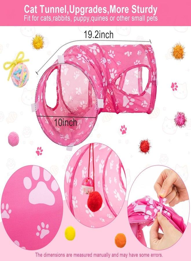 Leitee 60 Pcs Cat Kitten Toys Kit with 2 Pcs Paws Tunnel, Collapsible Play Tunnel Tube Feather Wand Teaser Bell Plush Ball Springs Mouse Toy, Interactive Toys for Indoor Cats Gift - Image 4