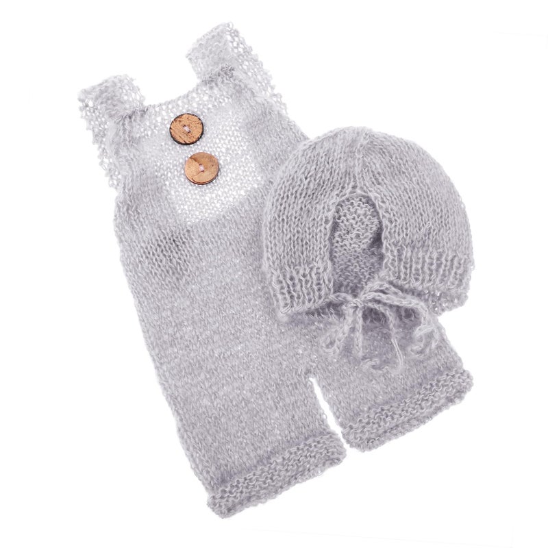 Newborn Baby Boy Photo Outfit Set Bear Romper Hat Suspenders Soft Material - Image 2