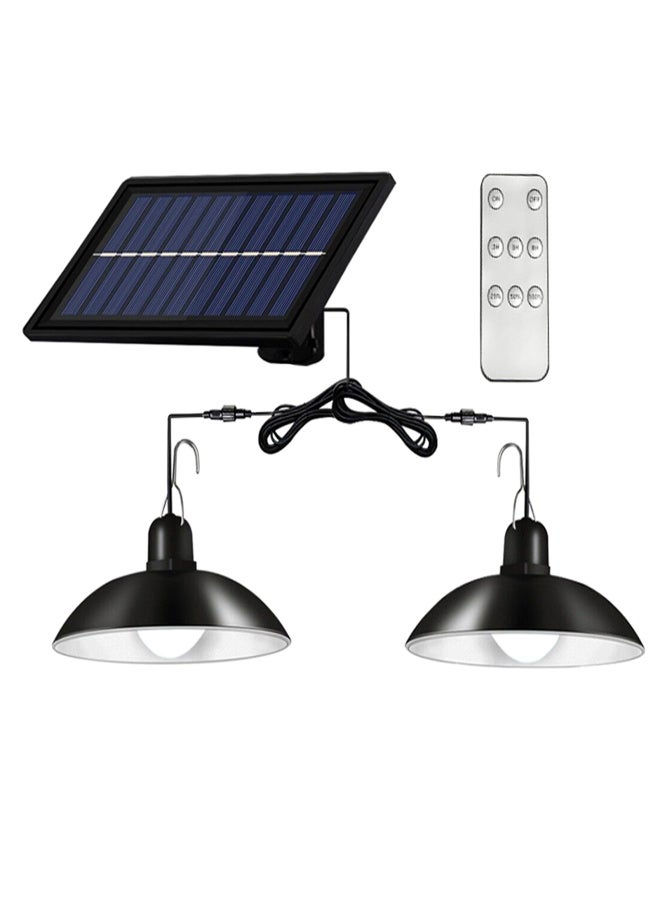 Solar Powered LEDs Ceiling Light Dimmable 2 Lighting Heads Shed Lights Patio Chandelier Split Solar Light Hang-ing Lamp Remote & Lighting Control with Timer Function IP65 Water-resistant for Indoor - Image 1