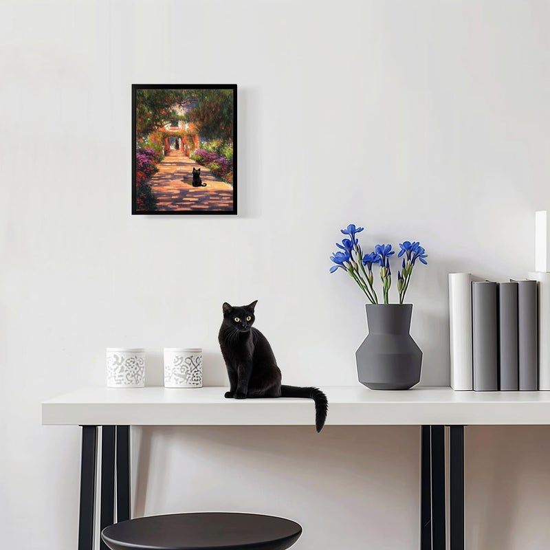 Hamduker Garden Black Cat Wall Art Pictures Funny Preppy Cat Posters Wall Art Decor Farmhouse Gallery Aesthetic Wall Art for Living Room Bedroom Decorations (Size: 8''x10''x1pcs) - Image 2