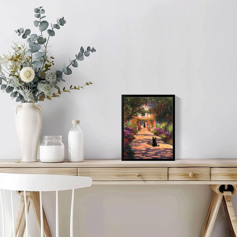 Hamduker Garden Black Cat Wall Art Pictures Funny Preppy Cat Posters Wall Art Decor Farmhouse Gallery Aesthetic Wall Art for Living Room Bedroom Decorations (Size: 8''x10''x1pcs) - Image 3