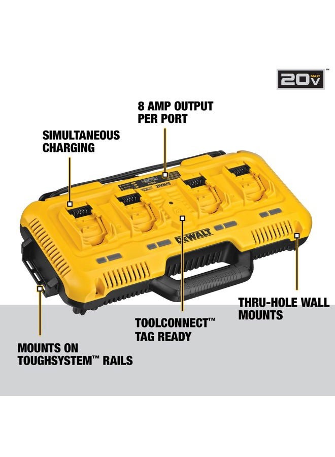 DEWALT 20V MAX* Charger, 4-Port, Rapid Charge (DCB104), Black/Yellow - Image 2