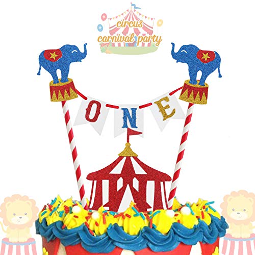Vignye Circus Carnival Theme Cake Topper 1st Birthday Circus Theme Photo Booth Props Cake Smash Party Cake Decorations Supplies Glitter - Image 1