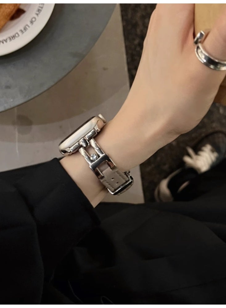 Metal Leather erfly Buckle Strap Grey Suitable For 42MM (iWatch 1-3 generations)Use - Image 2