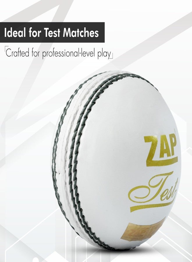 ZAP Test Cricket Leather Ball (White) (1Pcs) | 30 Over Match & Training | 4 - Piece Hand-Stitched Professional Grade | Premium Tanned Leather | Perfect for Test, Match & Practice | QCI Approved - Image 3