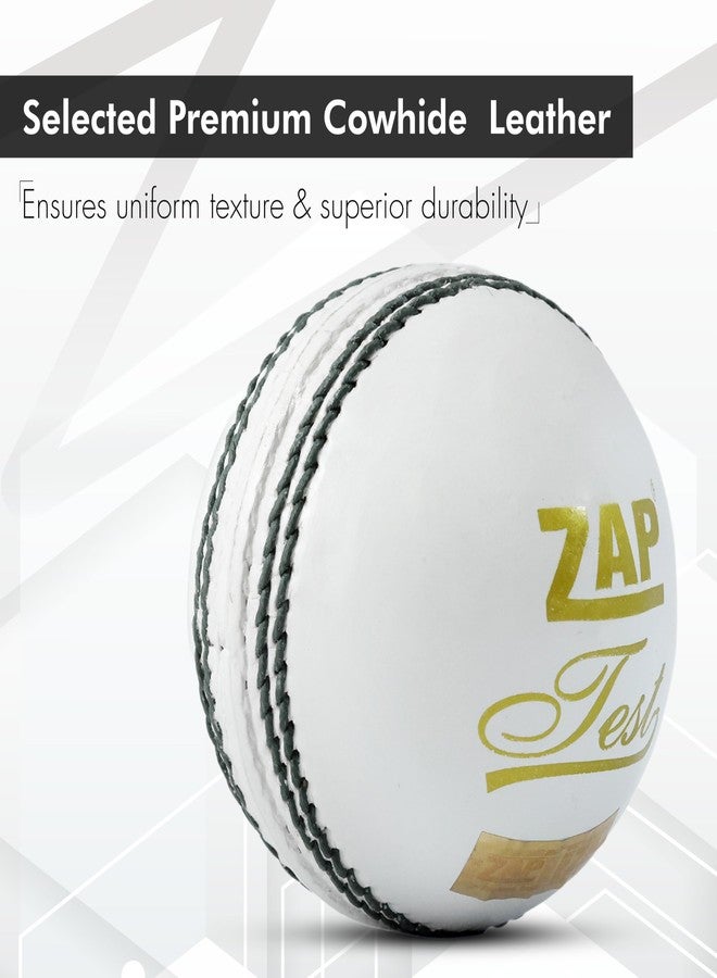ZAP Test Cricket Leather Ball (White) (1Pcs) | 30 Over Match & Training | 4 - Piece Hand-Stitched Professional Grade | Premium Tanned Leather | Perfect for Test, Match & Practice | QCI Approved - Image 4