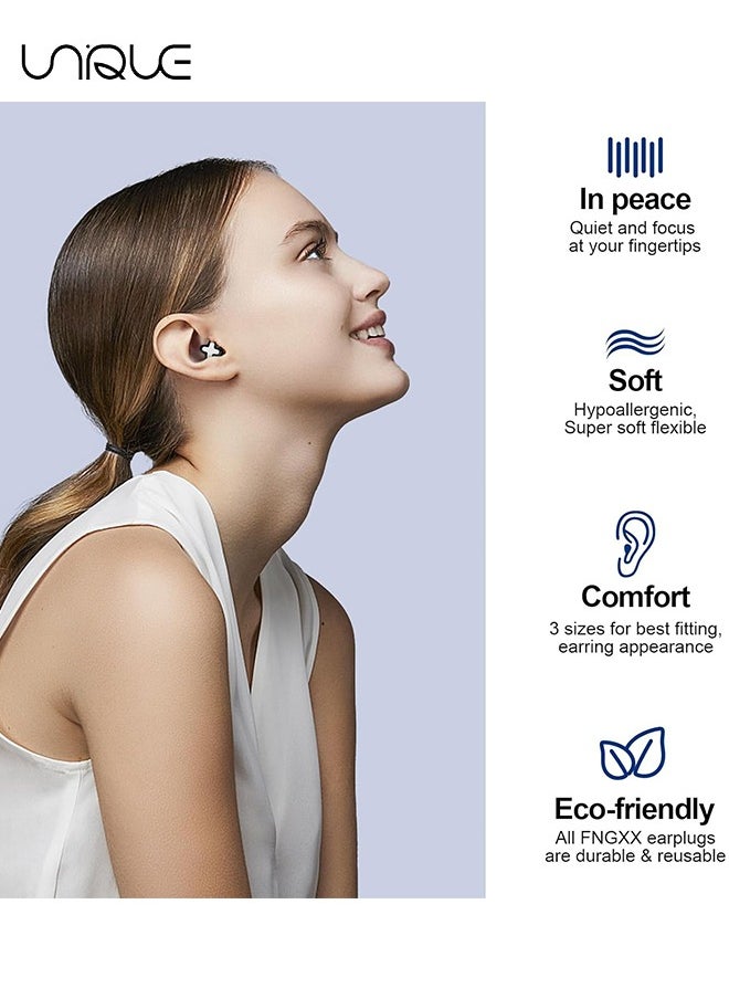 Unique - 2 Boxes Ear Plugs for Noise Reduction - Reusable Flexible Silicone EarPlugs for Sleeping/Concerts/Motorcycles/Airplanes & Noise Sensitivity - Three Sizes (S/M/L) - 35dB Noise Cancelling (Purple/Grey) - Image 1