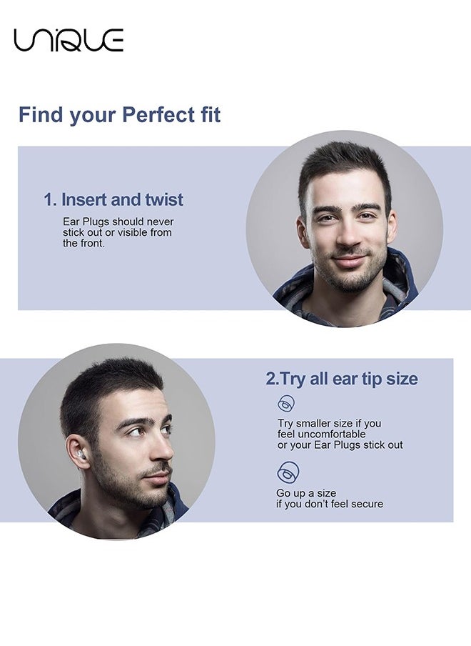 Unique - 2 Boxes Ear Plugs for Noise Reduction - Reusable Flexible Silicone EarPlugs for Sleeping/Concerts/Motorcycles/Airplanes & Noise Sensitivity - Three Sizes (S/M/L) - 35dB Noise Cancelling (Purple/Grey) - Image 1