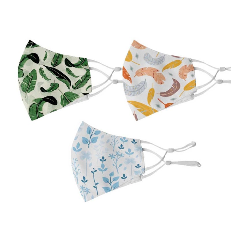 Crazyify Crazyify Leafy Print Face Mask Face Mask Set of 3 For WomenMen with Adjustable Earloop Two Layer Soft Printed Canvas Fabric with HD Print Washable Resuable  - Image 1