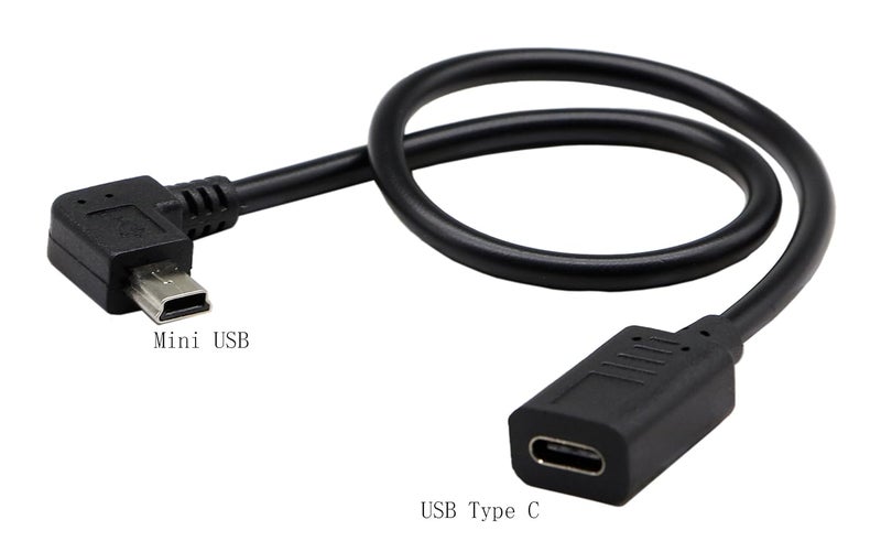zdyCGTime (30CM) Mini USB to USB C Cable, USB Type C Female to 90 Degree Mini USB Male Extension Cable Simultaneously Data Sync and Charging Cable for Phones、Computers、Tablets (90 Degree Mini USB) - Image 3
