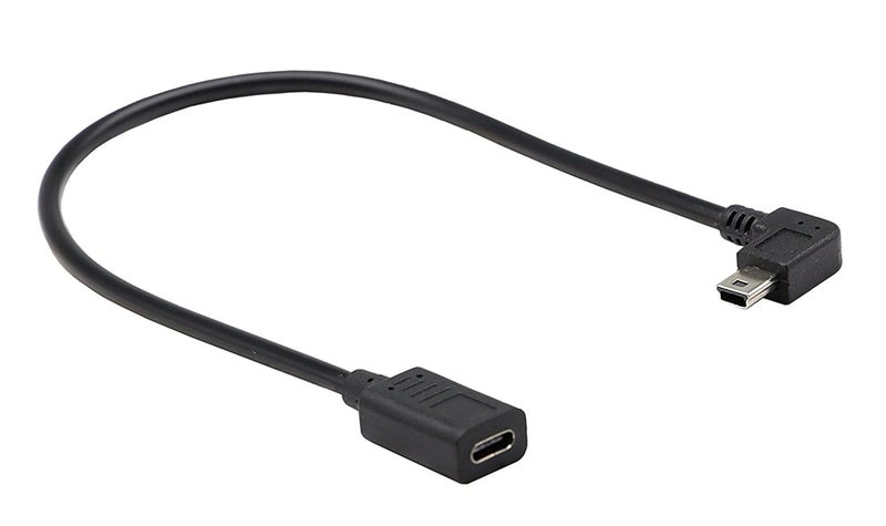 zdyCGTime (30CM) Mini USB to USB C Cable, USB Type C Female to 90 Degree Mini USB Male Extension Cable Simultaneously Data Sync and Charging Cable for Phones、Computers、Tablets (90 Degree Mini USB) - Image 1