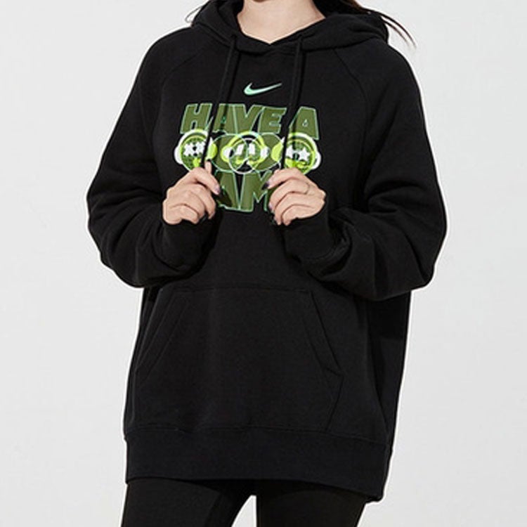 Nike (WMNS) Nike NSW Graphic Hoodie 'Black Green' - Image 3