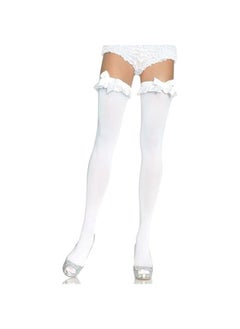 Opaque Thigh Highs for Women with Satin Ruffle Trim and Bow by Leg Avenue