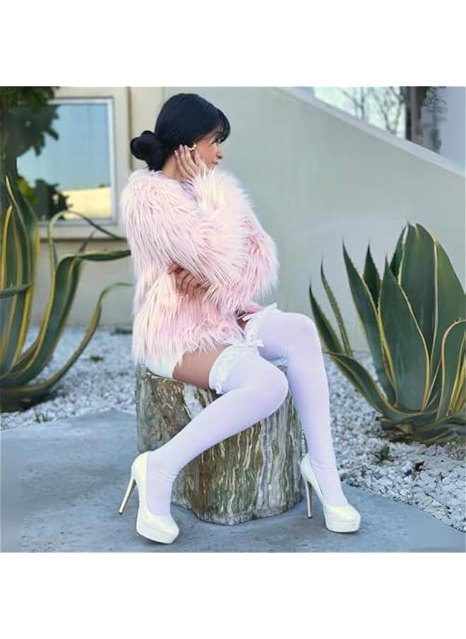 Generic - Opaque Thigh Highs for Women with Satin Ruffle Trim and Bow by Leg Avenue - Image 1