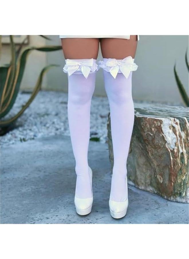 Generic - Opaque Thigh Highs for Women with Satin Ruffle Trim and Bow by Leg Avenue - Image 1
