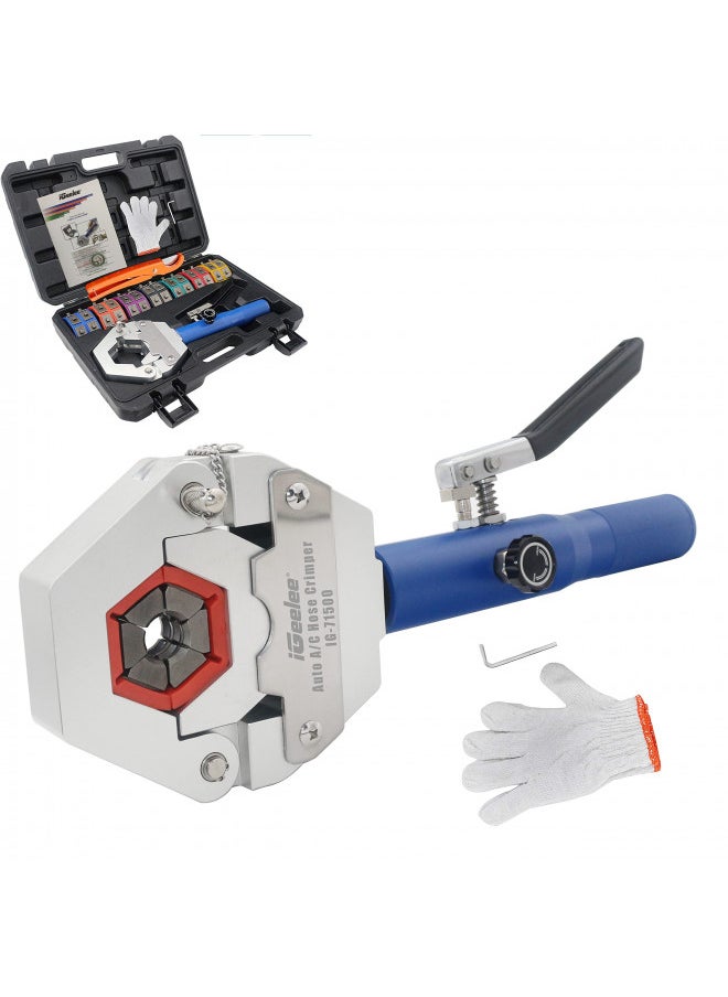 iGeelee iGeelee Hydraulic Hose Crimper AC Crimping Tool for Barbed and Beaded Hose Fittings, Air Conditioning Repaire Ac Hose Crimper with 7 Die SetIG-71500)  - Image 1